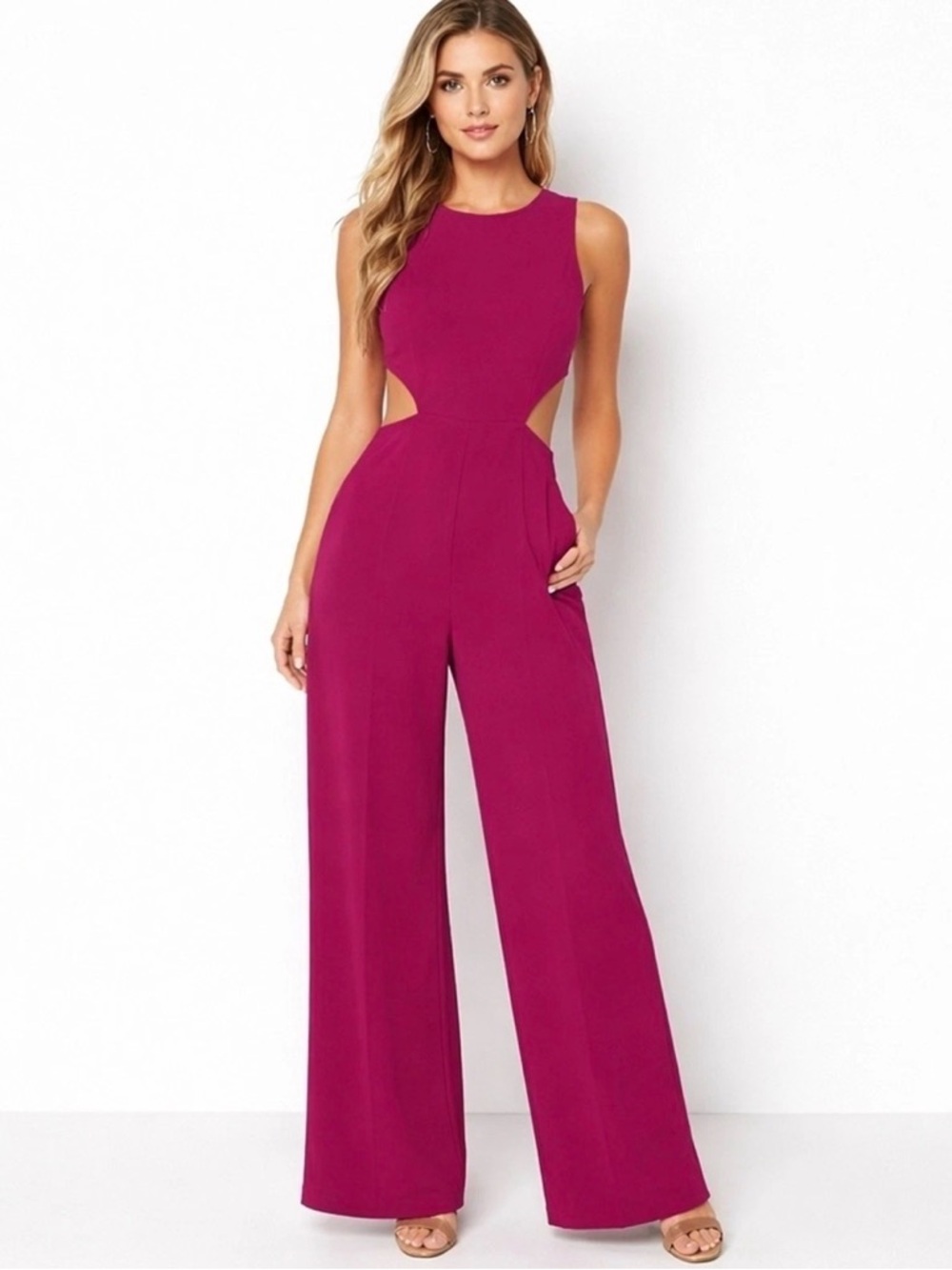 RACHEL Rachel Roy Magenta Cutout Wide-Leg Jumpsuit